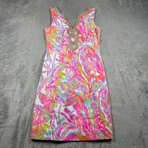 Lilly Pulitzer Janice Shift Dress Womens 2 Pink Floral Scuba to Cuba 97405